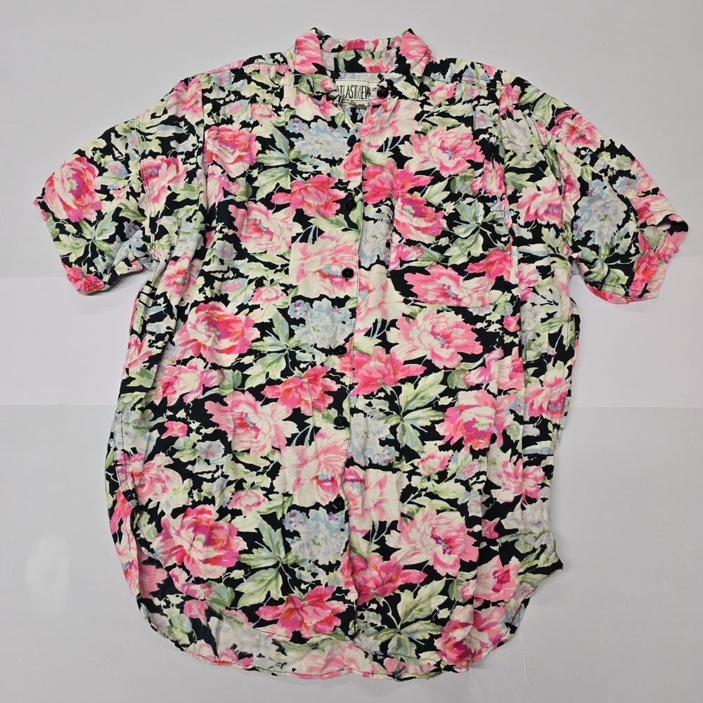 Vintage At Last New York Floral Rayon Short Sleeve Button‎ Up Shirt Large